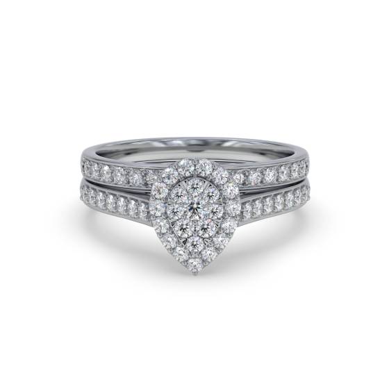 Single Halo Round Diamond Cluster Bridal Set