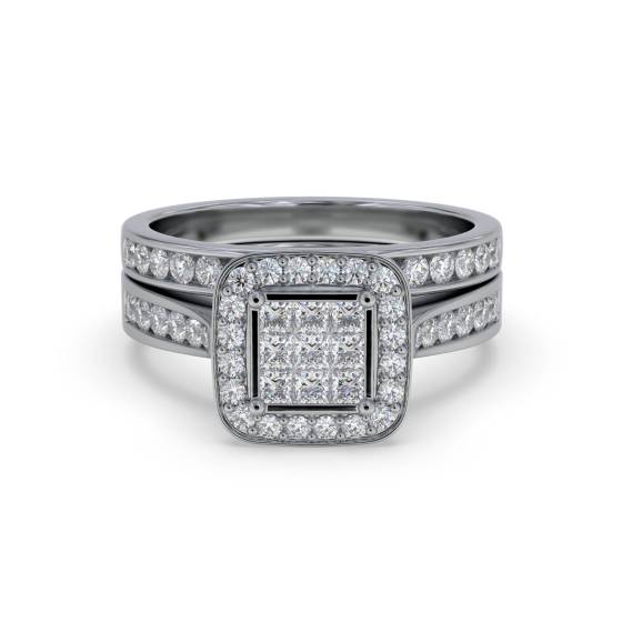 Single Halo Round Diamond Cluster Bridal Set