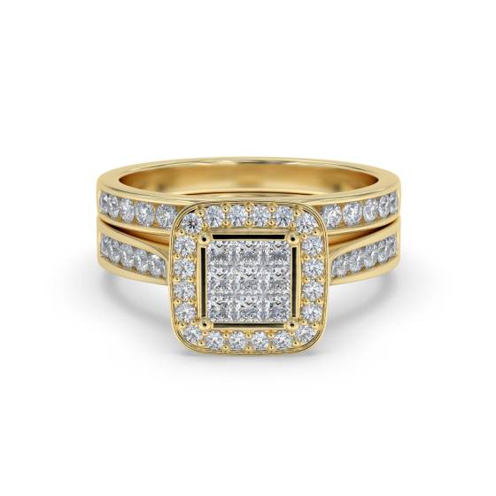 Single Halo Round Diamond Cluster Bridal Set