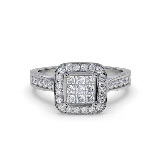 Single Halo Diamond Cluster Shoulder Set Ring