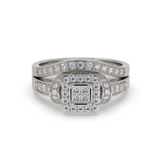 Single Halo Round Diamond Cluster Bridal Set