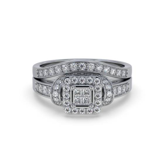 Single Halo Round Diamond Cluster Bridal Set