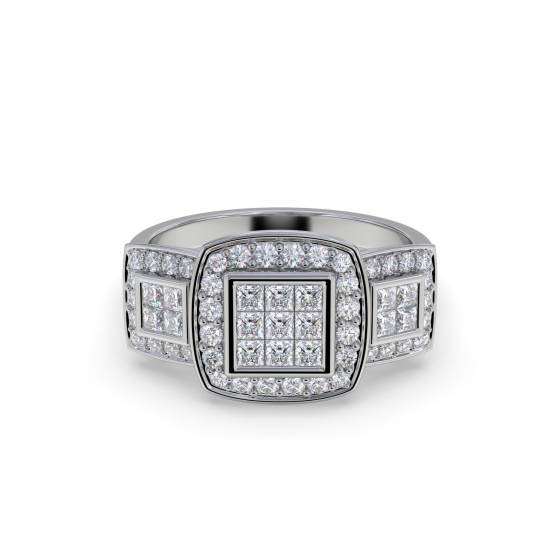Princess and Round Diamond Designer Halo Cluster Ring