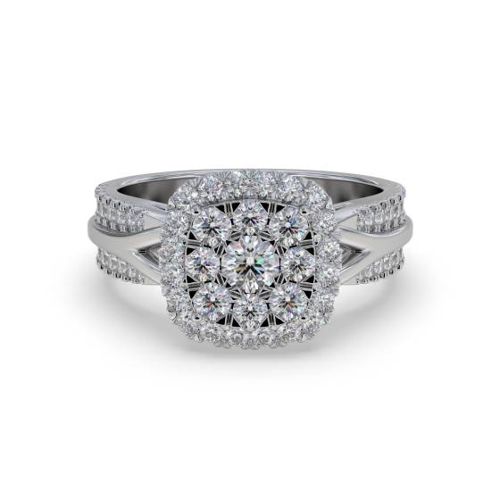 Halo Diamond Cluster Shoulder Set Ring
