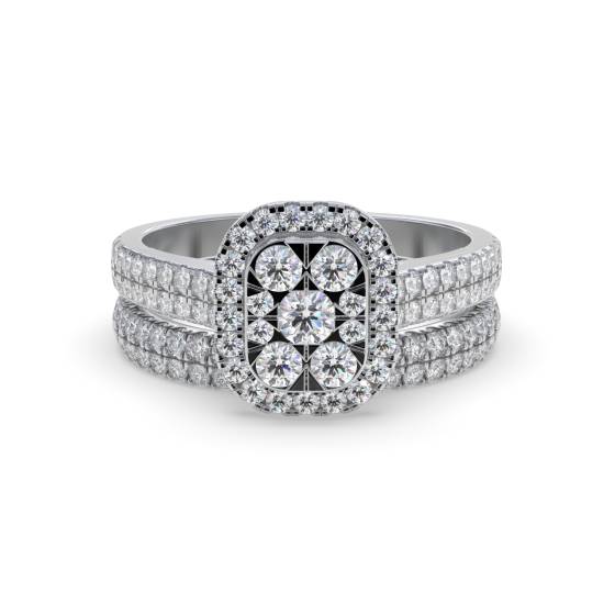 Single Halo Round Diamond Cluster Bridal Set