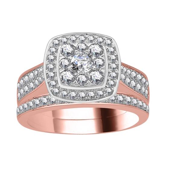 Single Halo Round Diamond Cluster Bridal Set