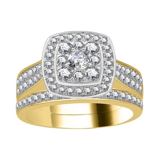 Single Halo Round Diamond Cluster Bridal Set