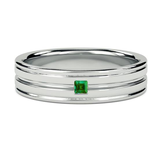 5.5mm Mens Princess Green Emerald Gemstone Bezel Set Ring