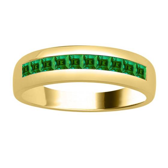 6.5mm Mens Princess Emerald Gemstone Bezel Set Ring