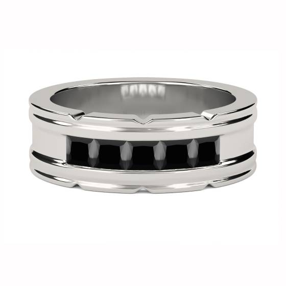 8mm Mens Princess Black Diamond Bezel Set Ring
