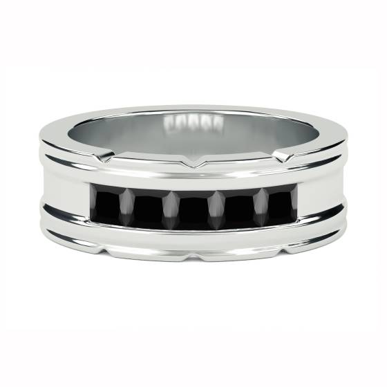 8mm Mens Princess Black Diamond Bezel Set Ring