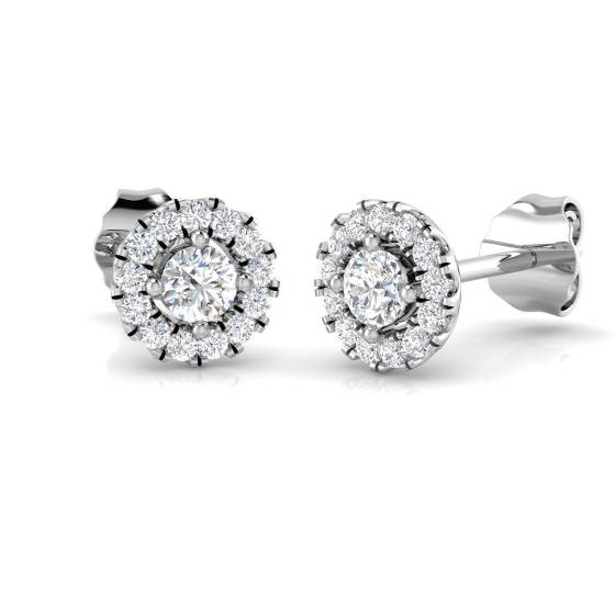 0.31ct SI1/G Round cut Natural Diamond Halo Earrings in 18k White Gold