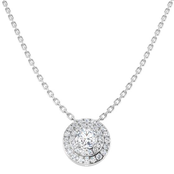 0.35ct SI1/G Round cut Natural Diamond Halo Necklace in 18k White Gold
