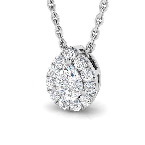0.30ct SI1/G Pear cut Natural Diamonds Halo Pendant in 18k White Gold