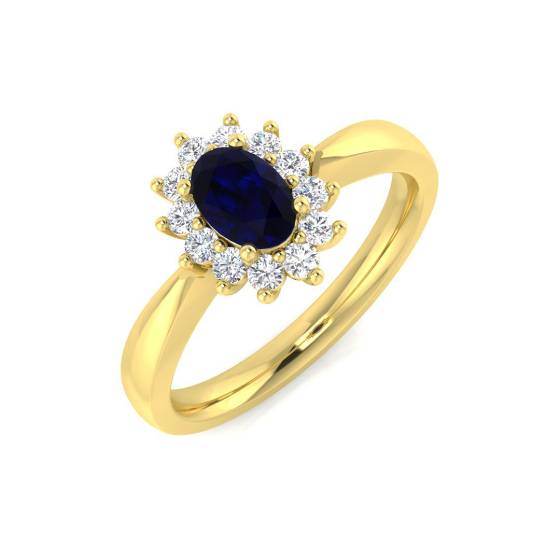 0.86ct SI2/G Oval cut Blue Sapphire Ring in 18k Yellow Gold