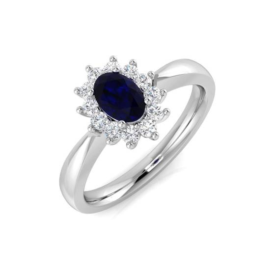 0.86ct SI2/G Oval cut Blue Sapphire Ring in 18k White Gold