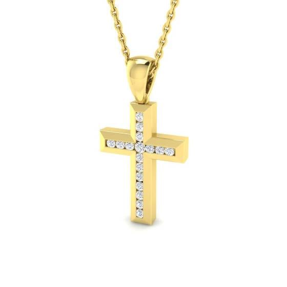 0.14ct I1/G Round cut Natural Diamonds Cross Pendant in 9k Yellow Gold