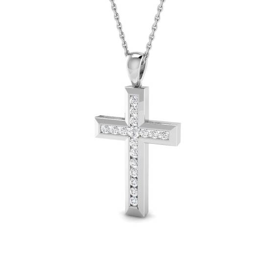 0.23ct I1/G Round cut Natural Diamonds Cross Pendant in 9k White Gold