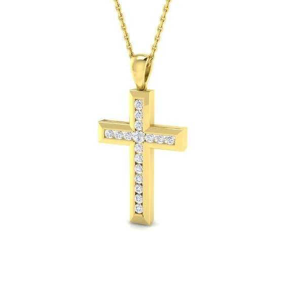 0.23ct I1/G Round cut Natural Diamonds Cross Pendant in 9k Yellow Gold