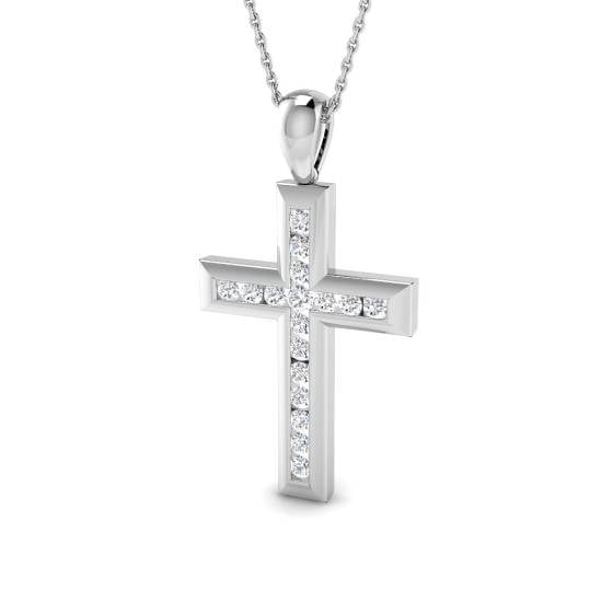 0.54ct I1/G Round cut Natural Diamonds Cross Pendant in 9k White Gold