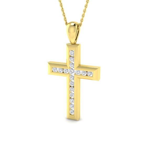 0.54ct I1/G Round cut Natural Diamonds Cross Pendant in 9k Yellow Gold