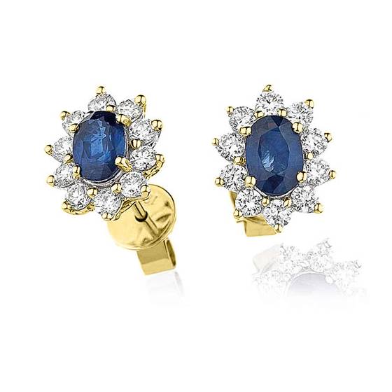 Blue Sapphire and Diamond Cluster Earrings