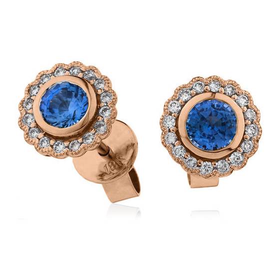 Round Blue Sapphire and Diamond Cluster Earrings