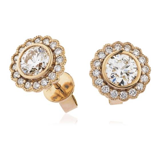 1.00ct Unique Round Diamond Single Halo Earrings