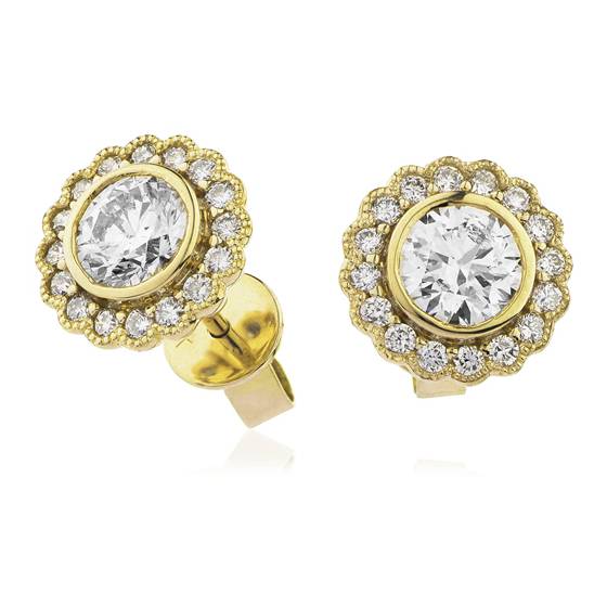1.00ct Unique Round Diamond Single Halo Earrings