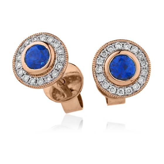 0.50ct Round Blue Sapphire and Diamond Cluster Earrings