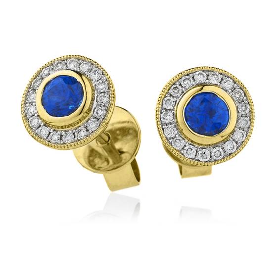 1.55ct Round Blue Sapphire and Diamond Cluster Earrings