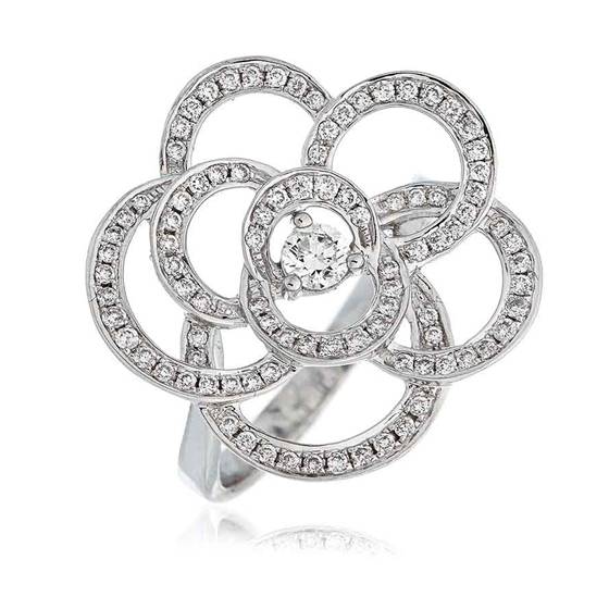 0.70ct Round Diamond Cluster Flower Dress Ring