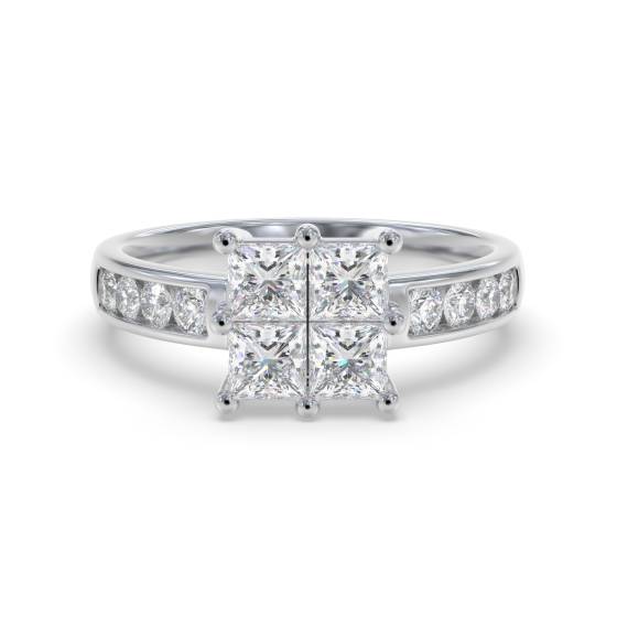 1.00ct Elegant Round and Princess Diamond Cluster Ring