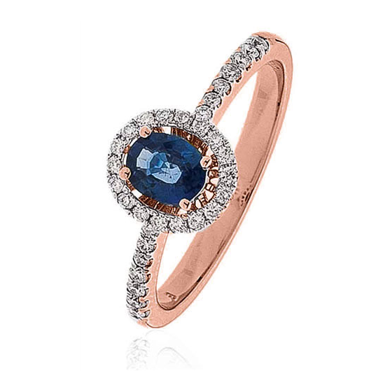 0.70ct Blue Sapphire and Diamond Halo Ring