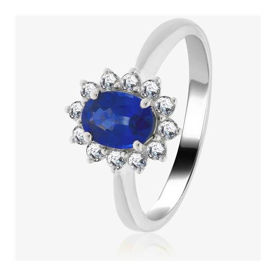 1.30ct Blue Sapphire and Diamond Halo Engagement Ring