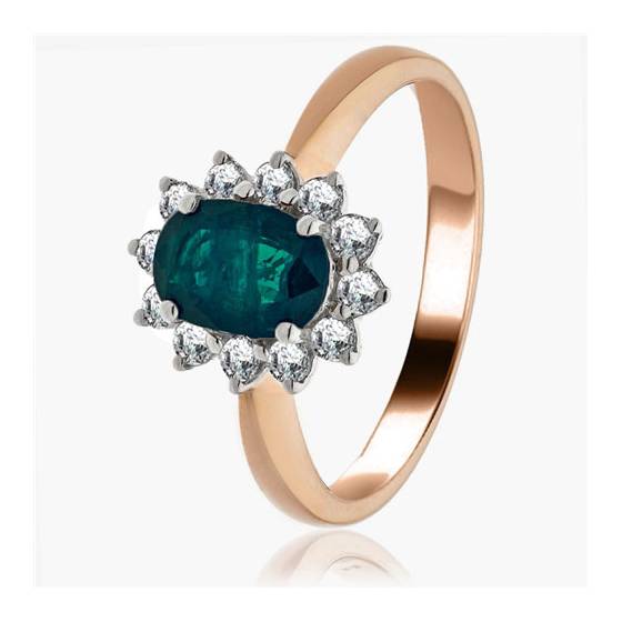 Oval Green Emerald and Diamond Cluster Ring