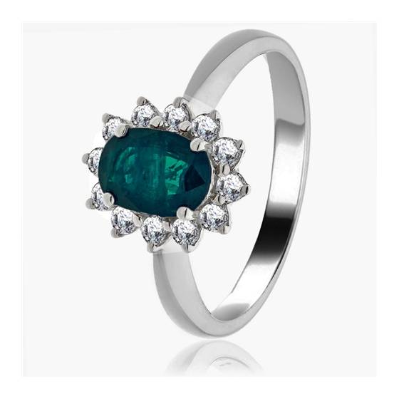 Oval Green Emerald and Diamond Cluster Ring