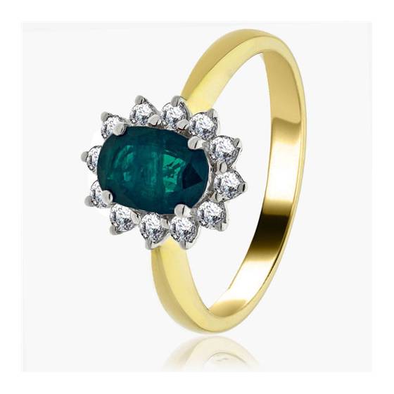 Oval Green Emerald and Diamond Cluster Ring