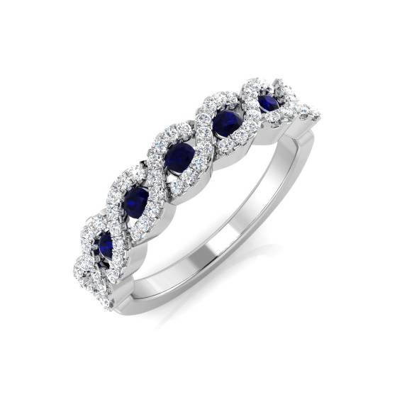 Round Blue Sapphire Gemstone 5 Stone Ring