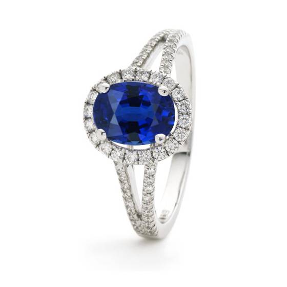 1.60ct Blue Sapphire and Diamond Halo Ring