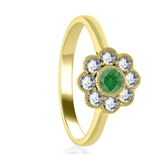 Round Emerald and Diamond Cluster Ring