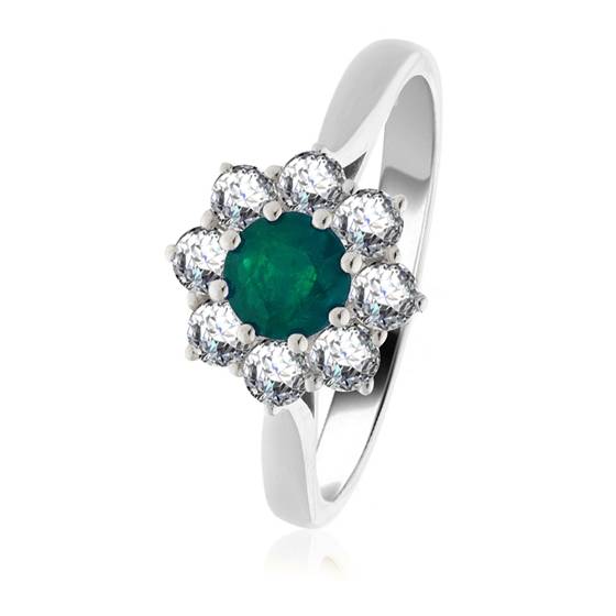 1.10ct Emerald Gemstone and Round Diamond Engagement Ring