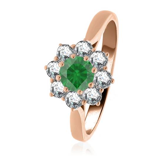 Round Emerald and Diamond Cluster Ring