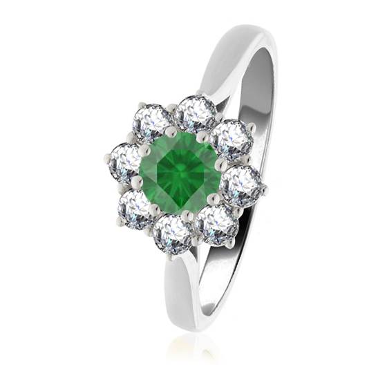 Round Emerald and Diamond Cluster Ring