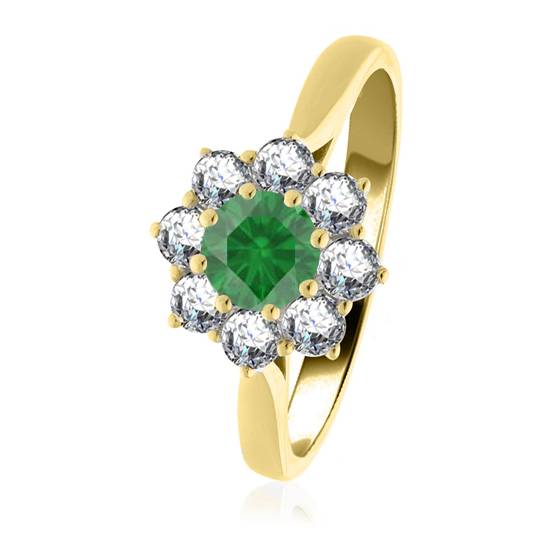 Round Emerald and Diamond Cluster Ring