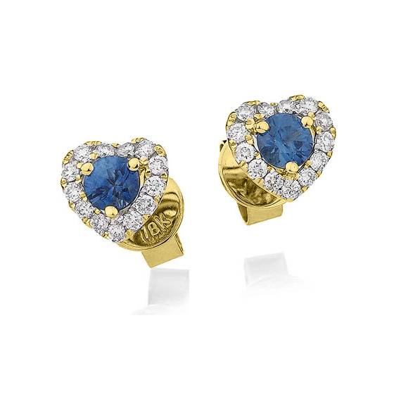 Round Blue Sapphire and Diamond Cluster Earrings