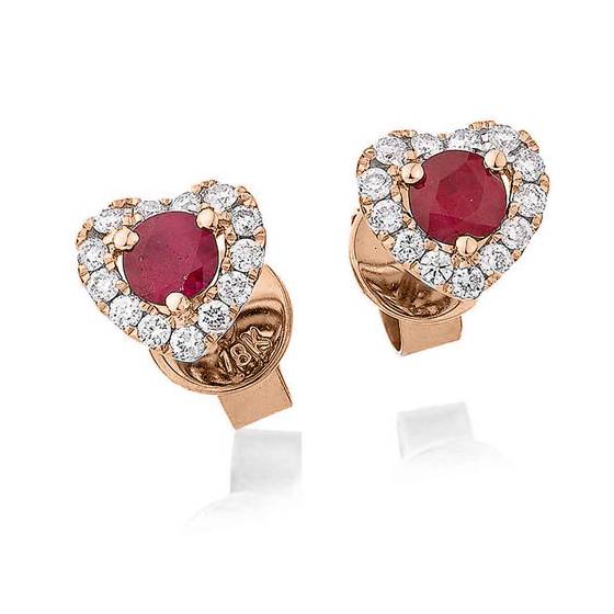 Round Ruby and Diamond Cluster Earrings