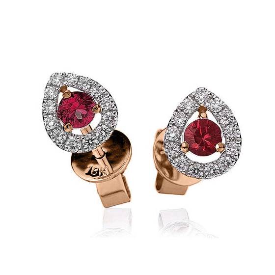 Round Ruby and Diamond Cluster Earrings