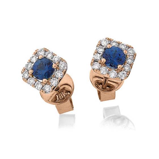 Round Blue Sapphire and Diamond Cluster Earrings