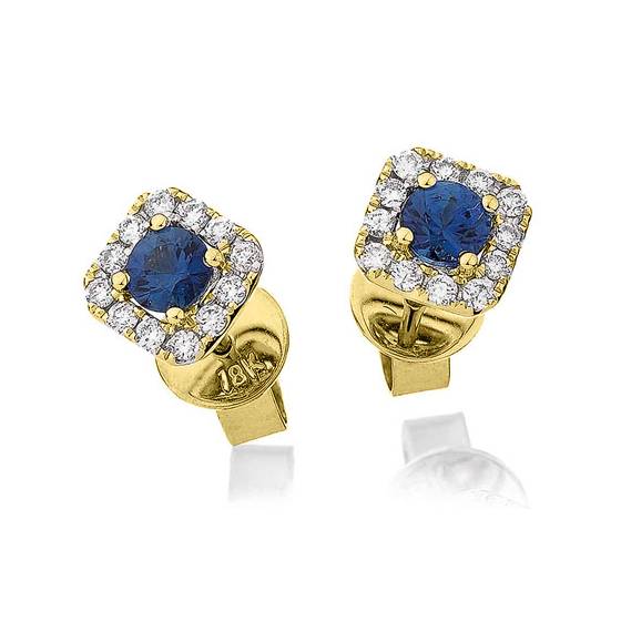 Round Blue Sapphire and Diamond Cluster Earrings